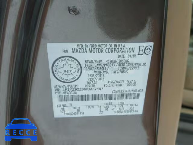 2006 MAZDA TRIBUTE I 4F2YZ92Z66KM37197 image 9