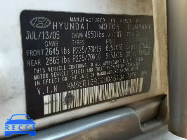 2006 HYUNDAI SANTA FE KM8SB12B16U046134 Bild 9