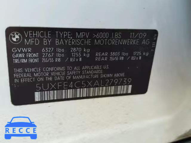 2010 BMW X5 XDRIVE3 5UXFE4C5XAL279739 зображення 9