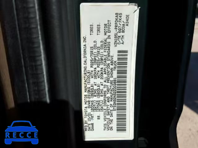 2002 TOYOTA TACOMA PRE 5TEGN92N52Z003881 image 9