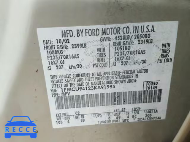 2003 FORD ESCAPE LIM 1FMCU94123KA91995 image 9