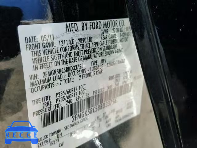 2011 FORD FLEX SE 2FMGK5BC5BBD33756 image 9