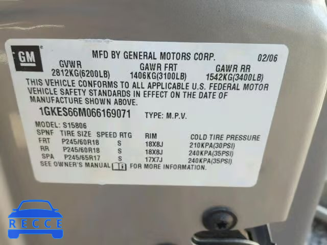 2006 GMC ENVOY DENA 1GKES66M066169071 image 9