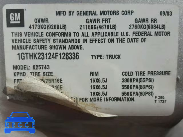 2004 GMC SIERRA K25 1GTHK23124F128336 image 9