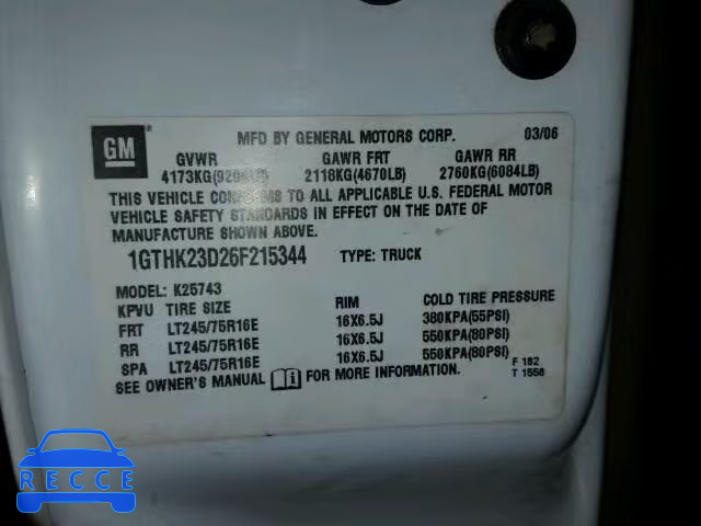 2006 GMC SIERRA K25 1GTHK23D26F215344 image 9