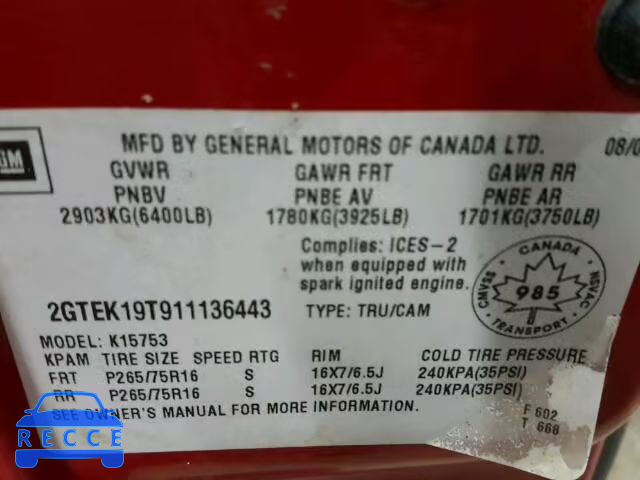 2001 GMC SIERRA K15 2GTEK19T911136443 image 9