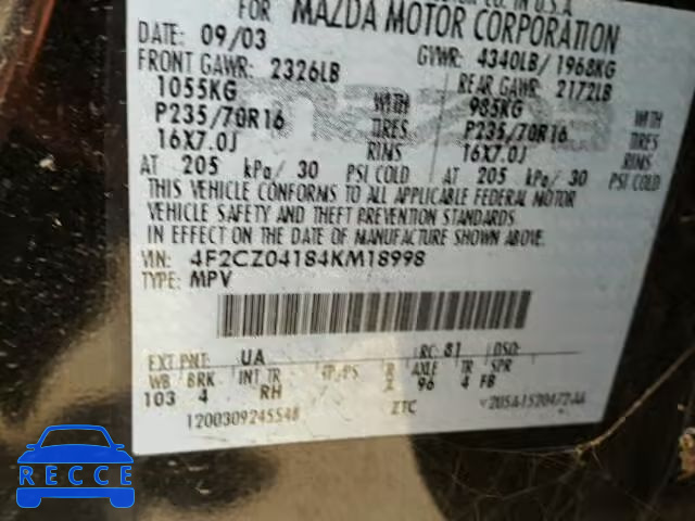 2004 MAZDA TRIBUTE LX 4F2CZ04184KM18998 image 9