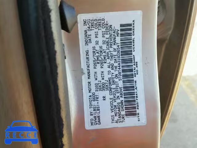 2001 TOYOTA SEQUOIA SR 5TDBT44A31S036547 зображення 9