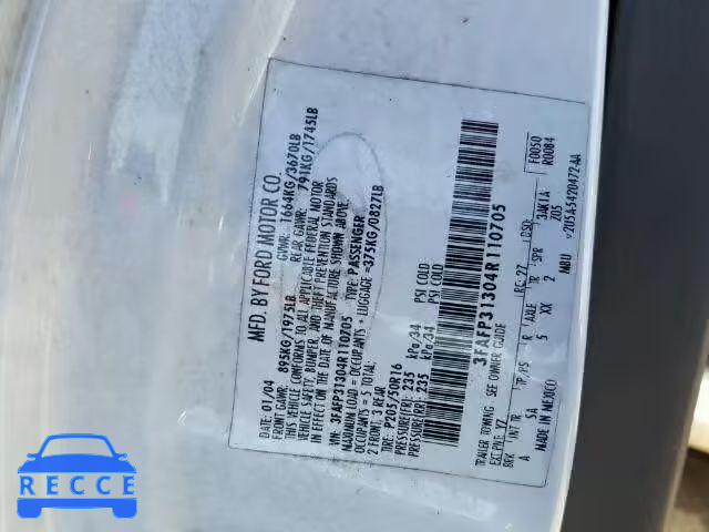 2004 FORD FOCUS ZX3 3FAFP31304R110705 image 9