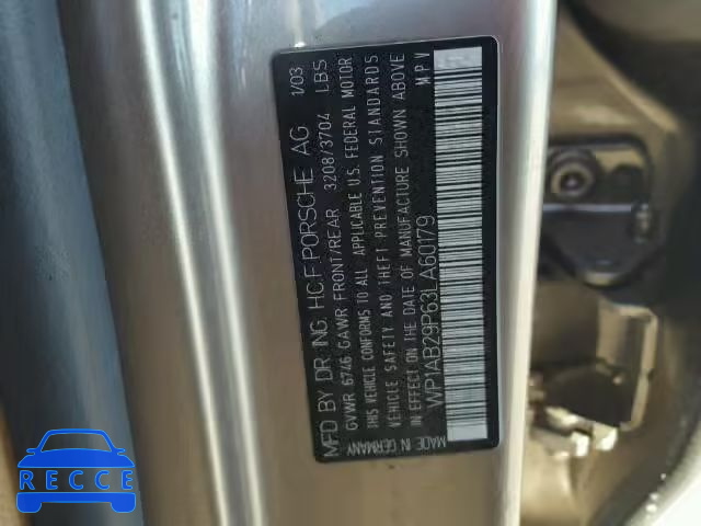 2003 PORSCHE CAYENNE S WP1AB29P63LA60179 image 9