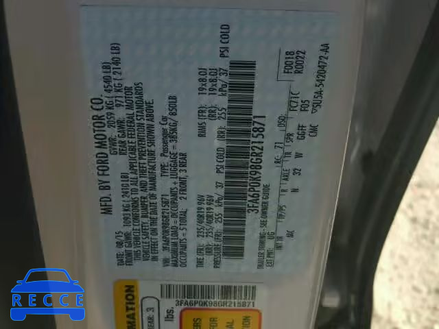 2016 FORD FUSION TIT 3FA6P0K98GR215871 Bild 9
