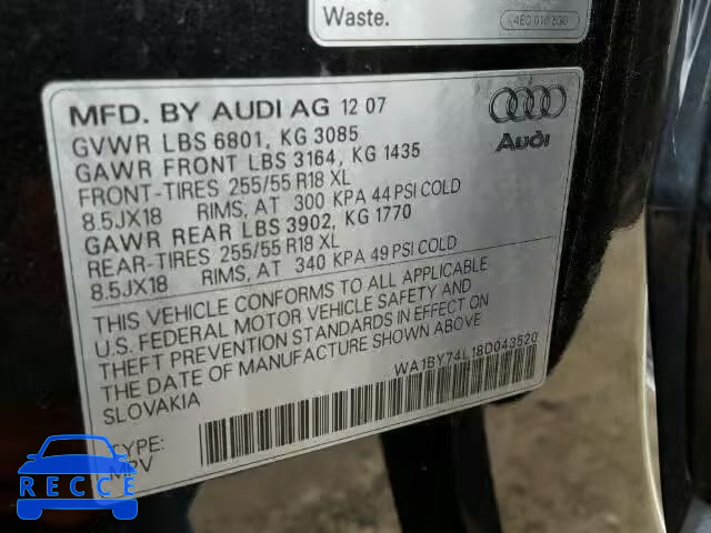 2008 AUDI Q7 3.6 QUA WA1BY74L18D043520 image 9