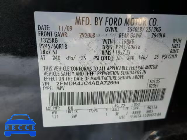 2010 FORD EDGE SEL A 2FMDK4JC4ABA72696 image 9