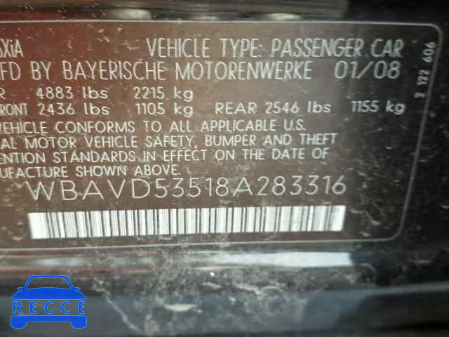2008 BMW 335XI WBAVD53518A283316 зображення 9