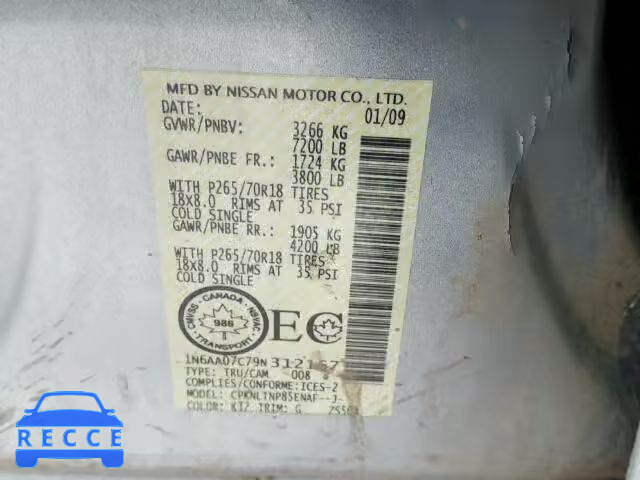 2009 NISSAN TITAN XE/S 1N6AA07C79N312167 Bild 9