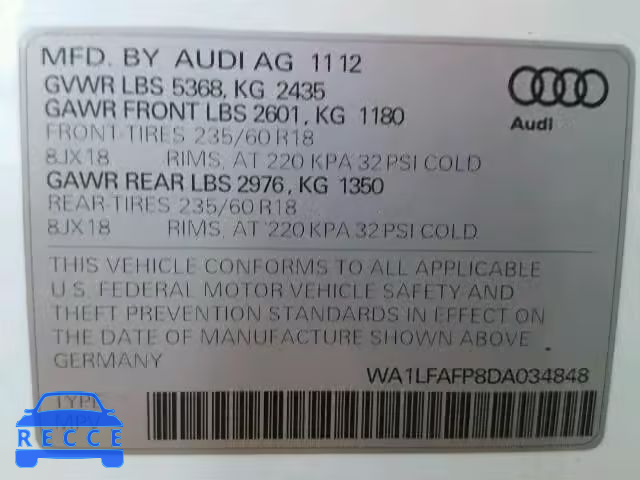 2013 AUDI Q5 PREMIUM WA1LFAFP8DA034848 зображення 9