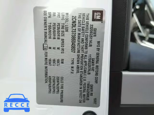 2008 CHEVROLET EQUINOX SP 2CNDL737386043837 image 9