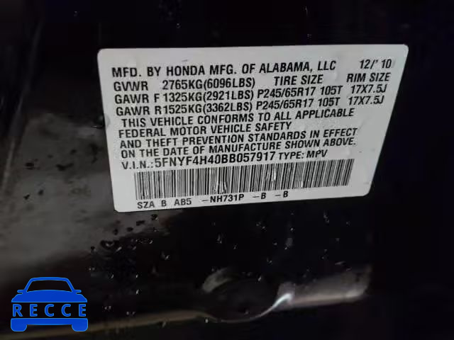 2011 HONDA PILOT EX 5FNYF4H40BB057917 image 9