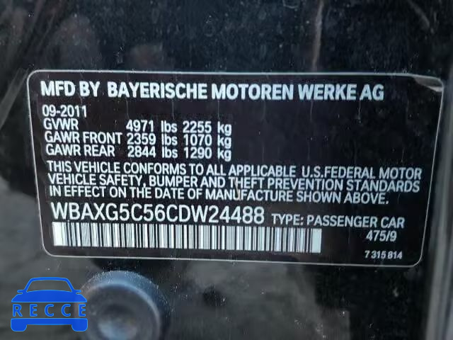 2012 BMW 528I WBAXG5C56CDW24488 Bild 9