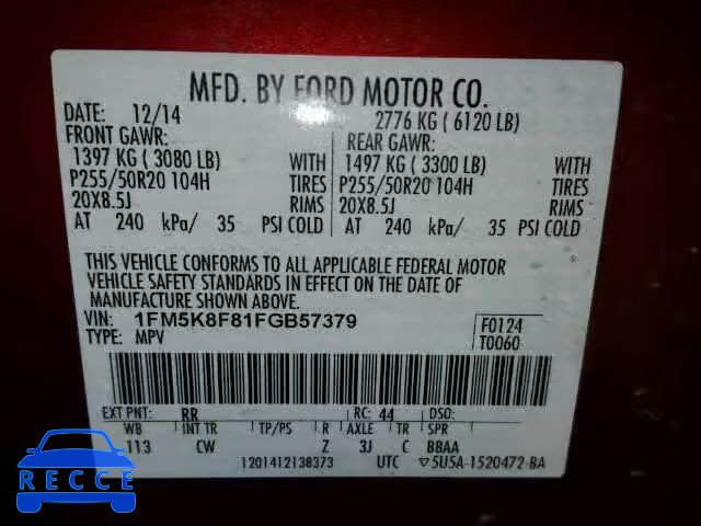 2015 FORD EXPLORER L 1FM5K8F81FGB57379 image 9