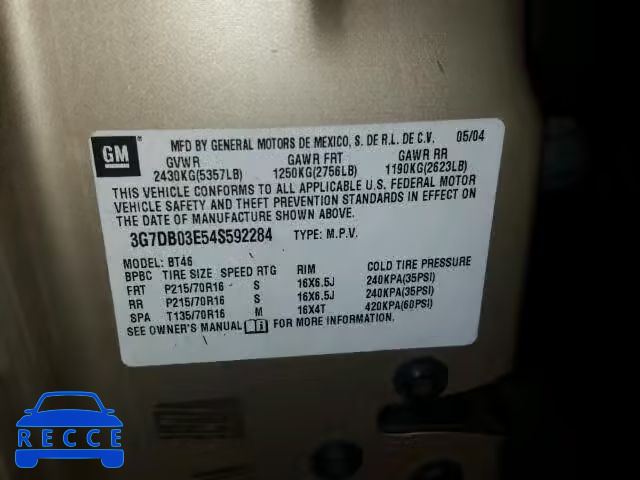 2004 PONTIAC AZTEK 3G7DB03E54S592284 image 9