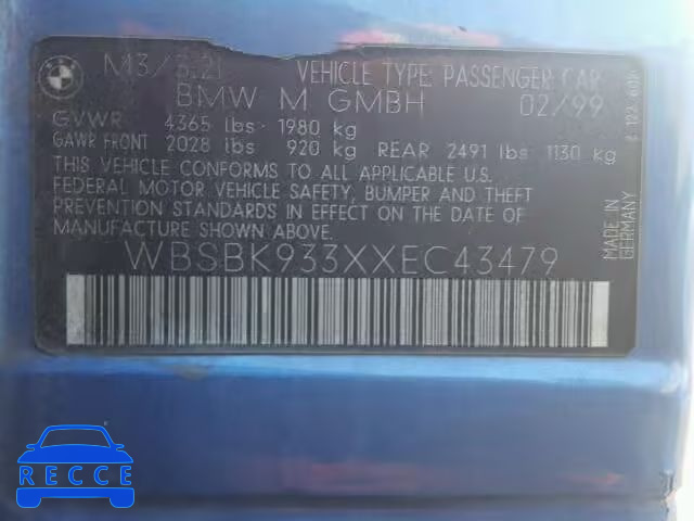 1999 BMW M3 WBSBK933XXEC43479 зображення 9