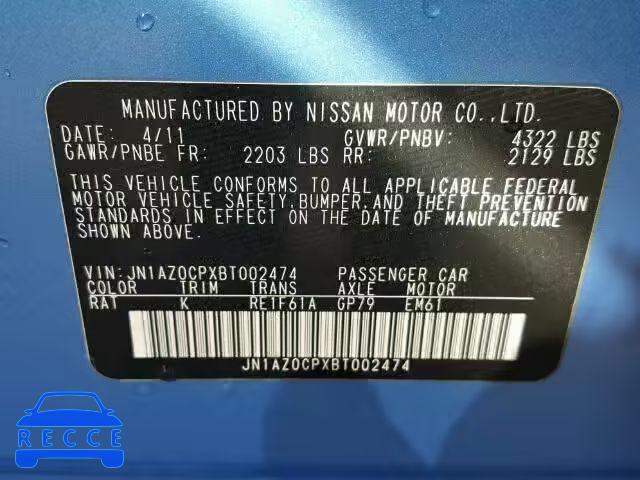 2011 NISSAN LEAF SV/SL JN1AZ0CPXBT002474 Bild 9