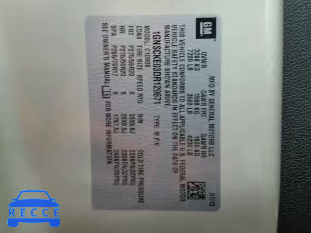 2013 CHEVROLET C1500 SUBU 1GNSCKE03DR129671 image 9