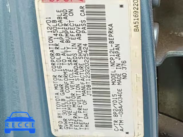 2002 TOYOTA ECHO JTDBT123220225424 image 9