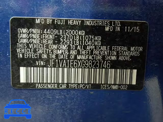 2016 SUBARU WRX PREMIU JF1VA1E6XG9823746 image 9