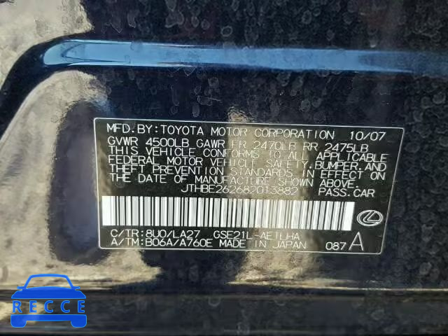 2008 LEXUS IS350 JTHBE262682013882 image 9