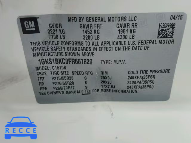 2015 GMC YUKON SLT 1GKS1BKC0FR667829 image 9