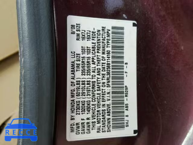 2008 HONDA ODYSSEY LX 5FNRL38258B114160 image 9