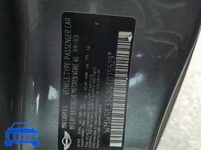 2004 MINI COOPER S WMWRE33424TD75529 image 9