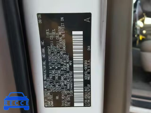 2007 TOYOTA SEQUOIA SR 5TDBT44A67S278192 зображення 9