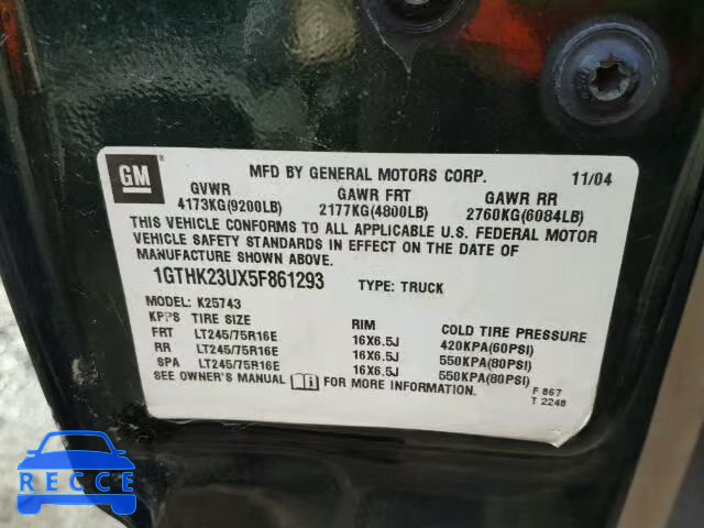 2005 GMC SIERRA K25 1GTHK23UX5F861293 image 9