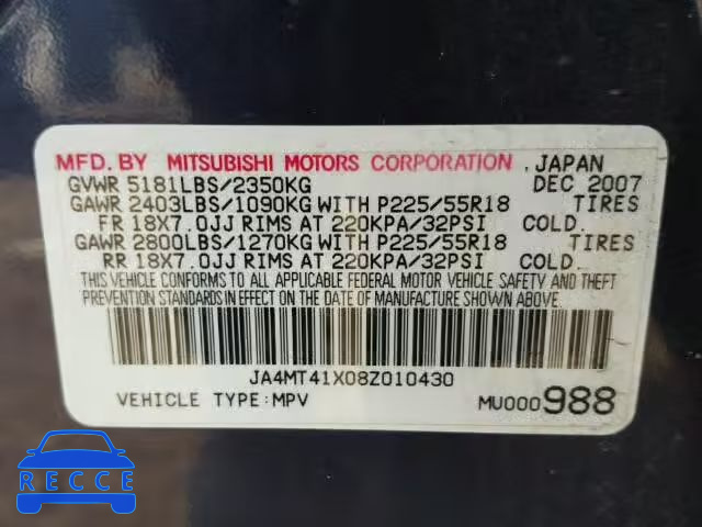 2008 MITSUBISHI OUTLANDER JA4MT41X08Z010430 image 9