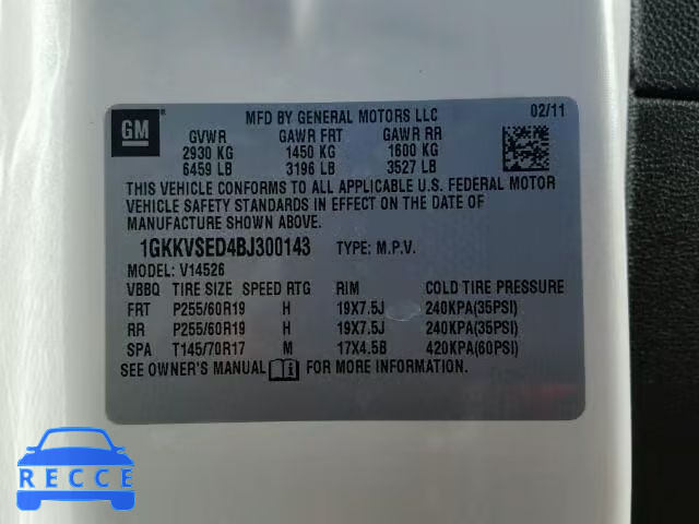 2011 GMC ACADIA SLT 1GKKVSED4BJ300143 image 9