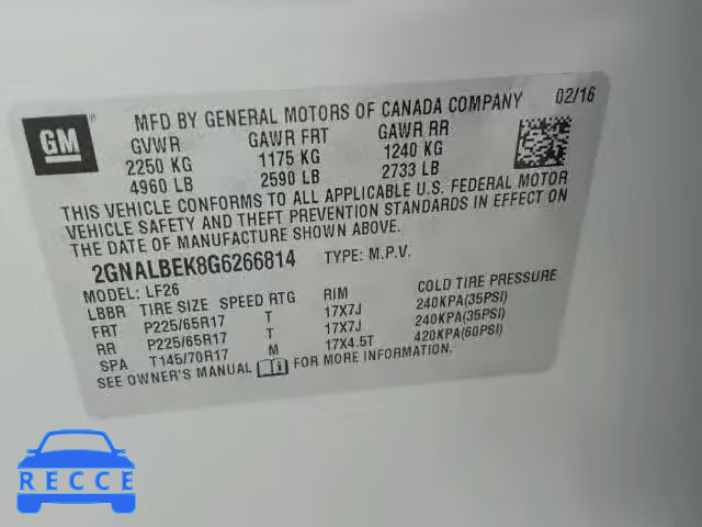 2016 CHEVROLET EQUINOX LS 2GNALBEK8G6266814 image 9