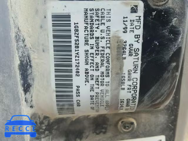 2000 SATURN SL 1G8ZF5281YZ172402 Bild 9