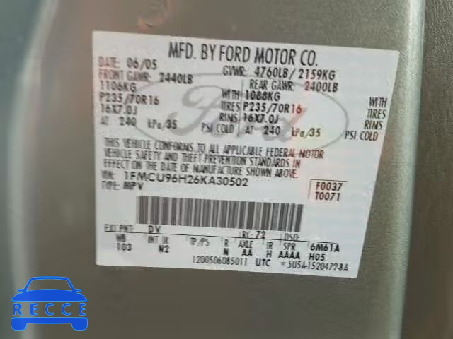 2006 FORD ESCAPE HEV 1FMCU96H26KA30502 image 9