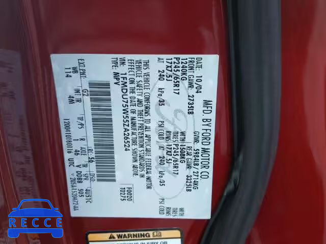 2005 FORD EXPLORER L 1FMDU75W55ZA26524 image 9