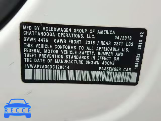 2013 VOLKSWAGEN PASSAT S 1VWAP7A30DC128614 image 9