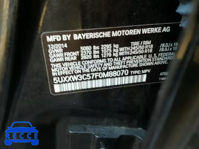 2015 BMW X4 XDRIVE 5UXXW3C57F0M88070 image 9