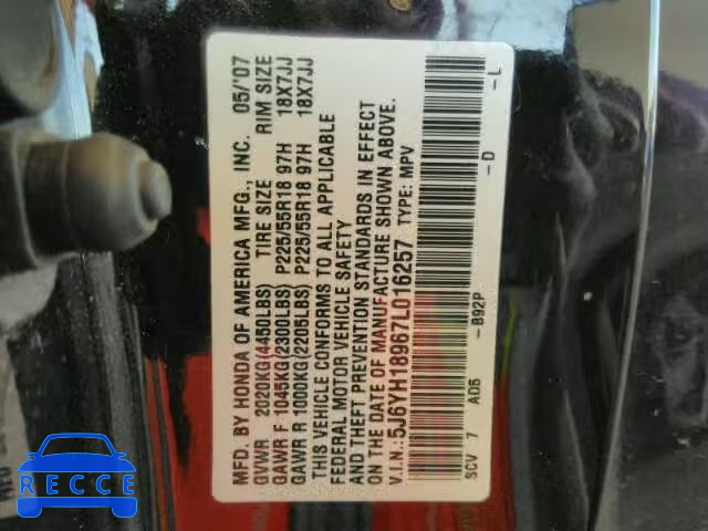 2007 HONDA ELEMENT SC 5J6YH18967L016257 image 9