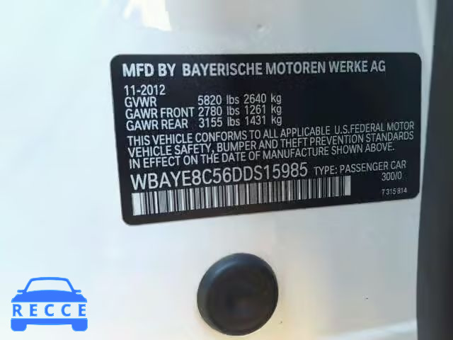 2013 BMW 750LI WBAYE8C56DDS15985 image 9