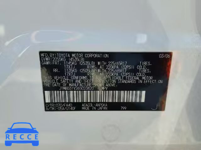 2006 TOYOTA RAV4 LTD JTMBD31V265023820 image 9