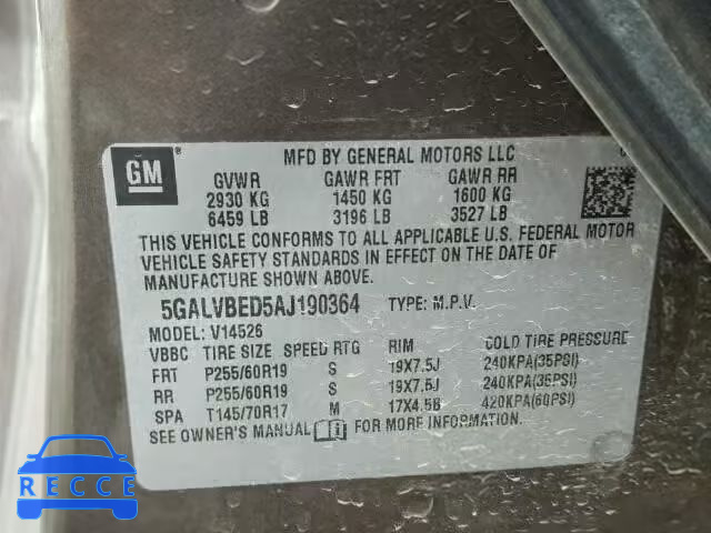 2010 BUICK ENCLAVE CX 5GALVBED5AJ190364 image 9