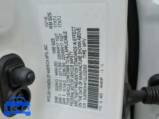 2016 HONDA CR-V SE 5J6RM3H47GL032063 Bild 9