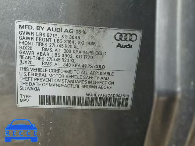 2010 AUDI Q7 PREMIUM WA1LYAFE7AD008518 image 9